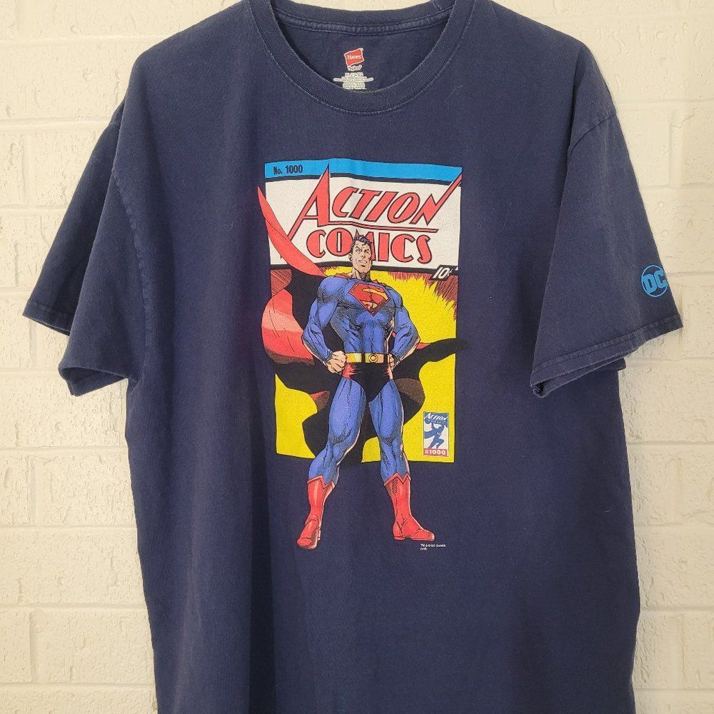 hanes tagless blue action comic hero dc superman crew neck tshirt - Picture 3 of 4